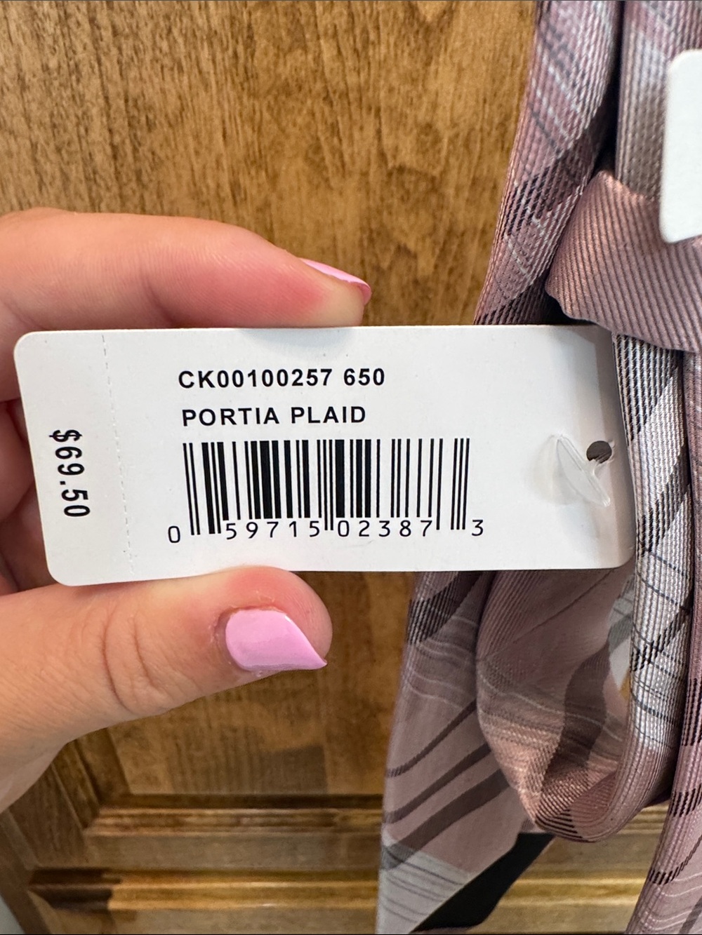 Calvin Klein Portia Plaid Mauve and Gray Men’s Neck Tie - Picture 7 of 7